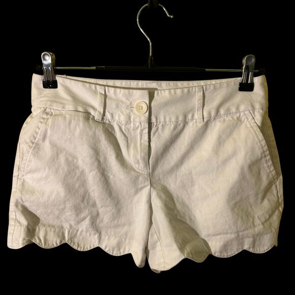 LOFT White Riviera Scalloped Hem Cotton Shorts Womens Size 6 Summer Preppy - Picture 7 of 12